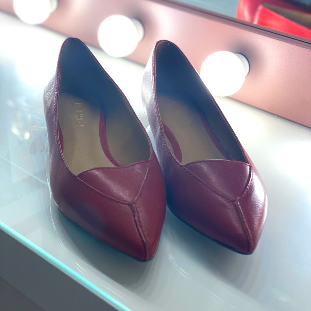 EUC, Matte Brick Red Leather Pointed Ballet Flats